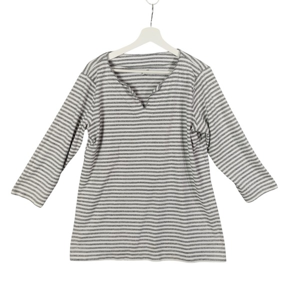 Duluth Nautical Striped V-Neck 3/4 Sleeve Cotton Tunic Top Gray White Womens XL‎ - Picture 1 of 7